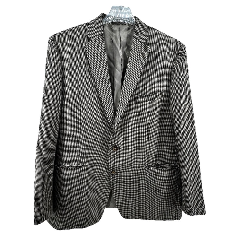Lauren Ralph Lauren Mens 46R Blazer Brown Houndstooth Blue Overcheck Sport Coat - Picture 1 of 9